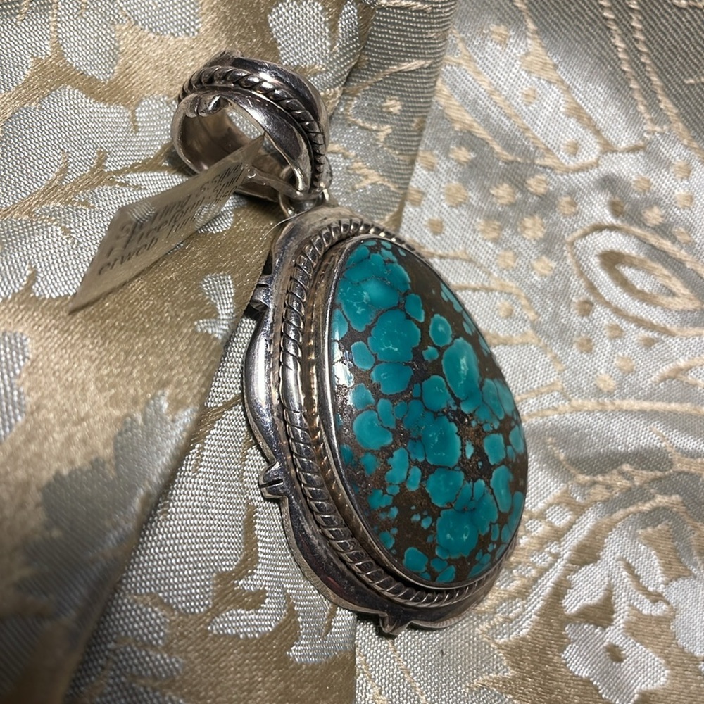 Turquoise Classic Western wear Jewelry Sterling Silver Turquoise large pendant - Picture 3 of 5